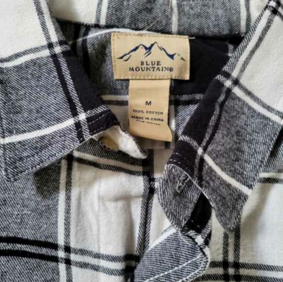 Mens Blue Mountain Black White Buffalo Plaid Flannel Long Sleeve Shirt Medium - Picture 4 of 9